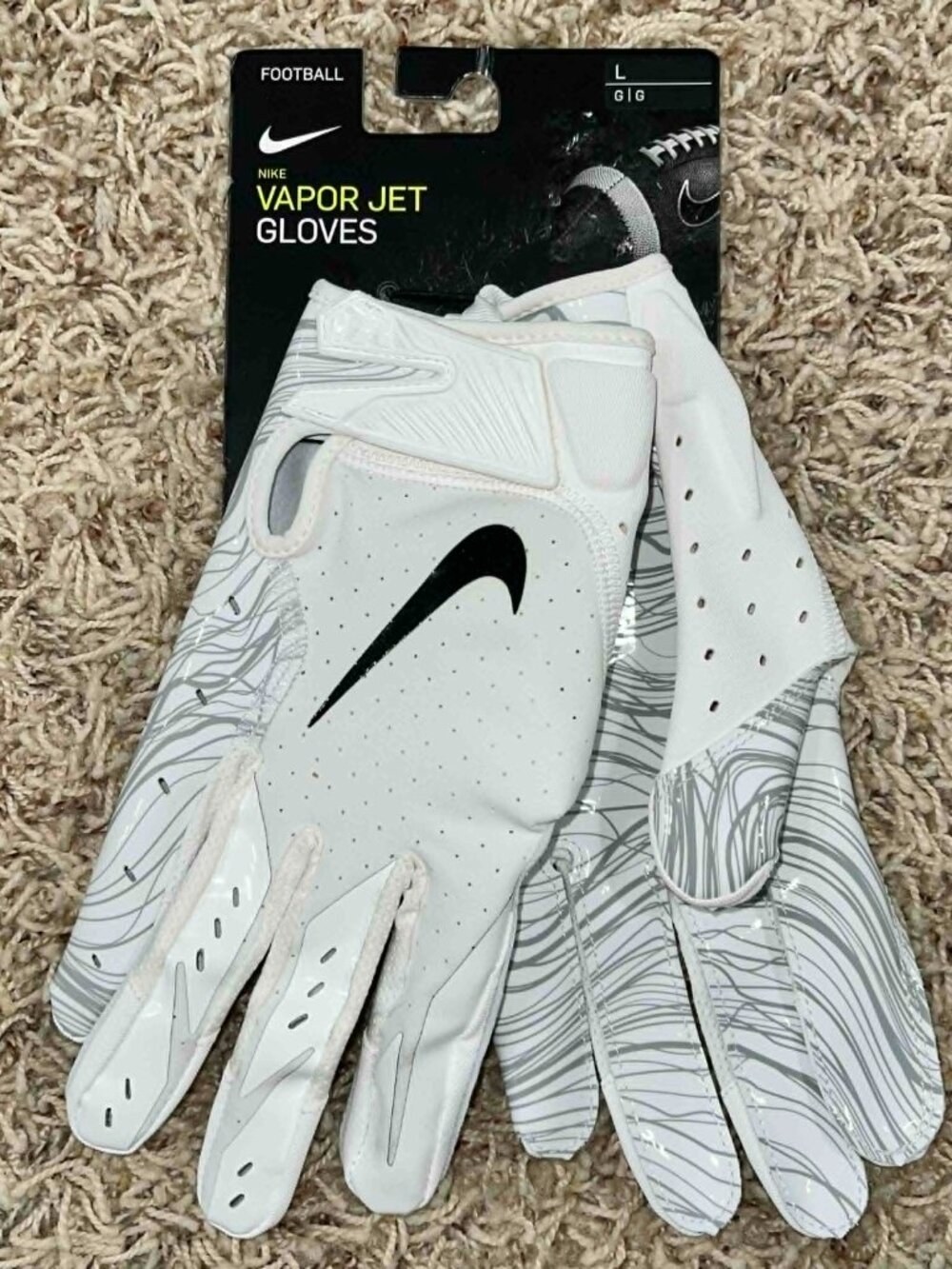 Nike Vapor Jet NFL Football Gloves White, Men’s Size Large (New)